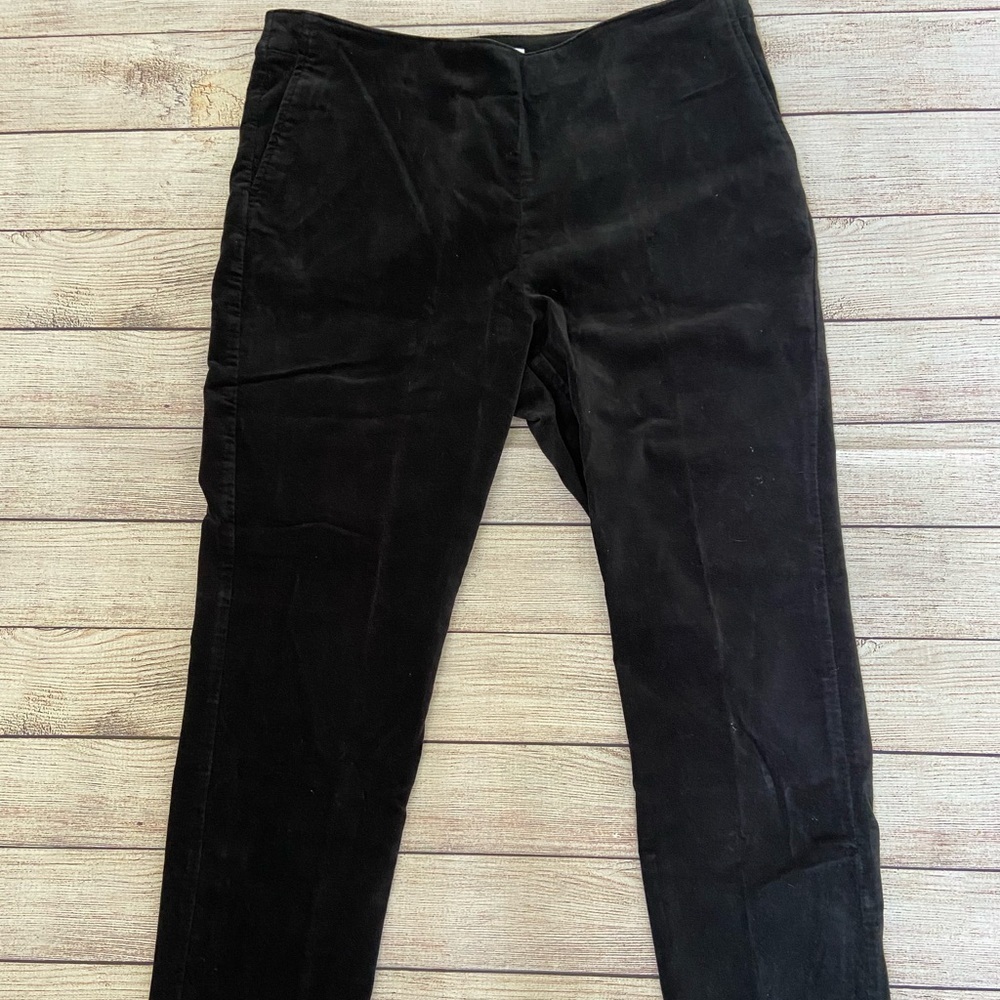 J Jill Pants Womens Size 12P Black Velvet Straight Leg Pull On Pants